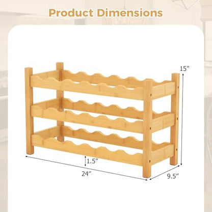 COSTWAY 3-Tier Bamboo Wine Rack, 18-Bottle Tabletop Wine Holder