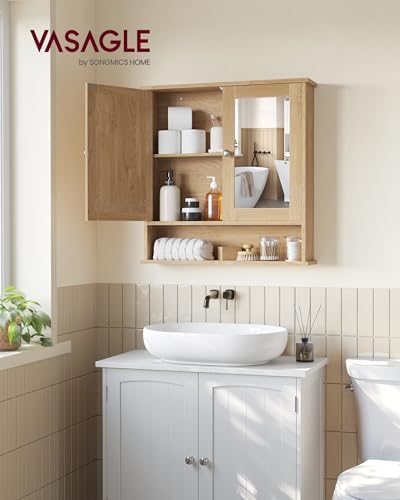 VASAGLE Bathroom Cabinet with Mirror, Wall-Mounted, 2 Mirrored Doors