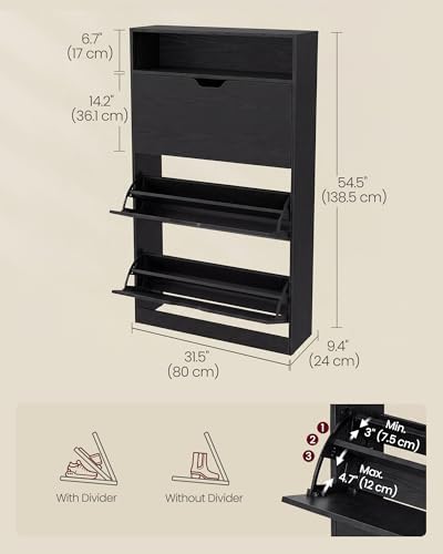 VASAGLE Shoe Cabinet with 3 Flip Drawers, Holds up to 24 Pairs of Shoes