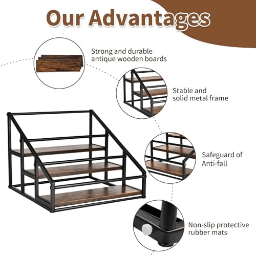 YQBRAO 3-Tier Coffee Syrup Organizer, 12-Bottle Rack, Rustic Brown