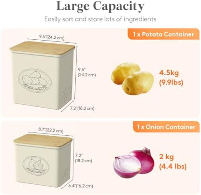 Lifewit Plastic Potato and Onion Storage Bin Box, Set of 2, Beige