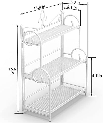 YIUKEA Bathroom Counter Organizer - Spice Rack Countertop 3 Tier Counter Shelf Organizer for Bathroom Kitchen Bedroom Foldable White