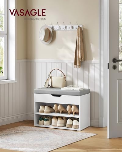 VASAGLE Storage Bench with Cushion, Shoe Bench, 11.8 x 23.6 x 17.3 Inches