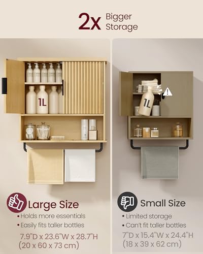 VASAGLE Bathroom Cabinet Wall Mounted, Towel Bar, 7.9 x 23.6 x 28.7 Inches
