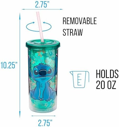 Silver Buffalo Disney Lilo and Stitch Tropical Pattern Plastic Tall Cold Cup with Lid and Straw, 20 Ounces (Pack of 12)