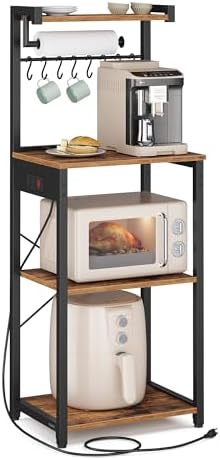 VASAGLE 4-Tier Kitchen Bakers Rack with Power Outlet, 17.7-Inch Wide