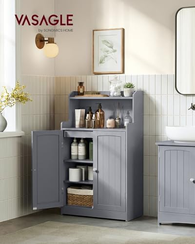 VASAGLE Tall Bathroom Storage Cabinet, Floor Cabinet with 2 Doors, 39.4" H