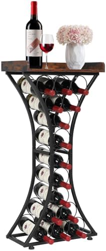 VEVOR 15 Bottle Wine Rack,Iron Freestanding Floor Wine Holder, Mini Bar Stand Liquor Cabinet with Wood Tabletop, for Home Bar,Kitchen,Living Room,Dining Room,16.9''L X 11.4''W X 35.2''H