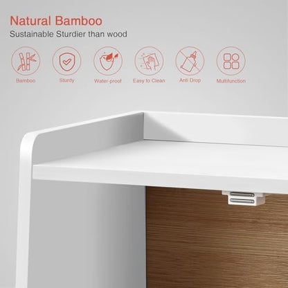 Goozii White Bread Box for Kitchen Countertop, Modern Counter Breadbox for Homemade Bread, Large Corner Bread Storage Container for Sourdough Loaf Organizers and Storage (White Bamboo Wood)