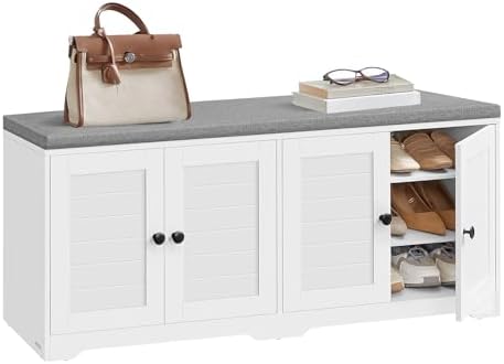 VASAGLE 3-Tier Shoe Storage Bench with Cushion, 14 x 47.6 x 20.7 Inches