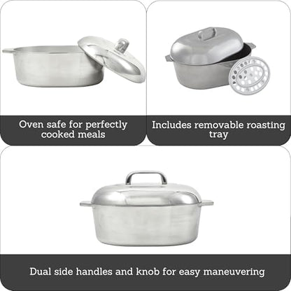 IMUSA USA Heavy Duty Cajun Oval Aluminum Roaster 15, Silver