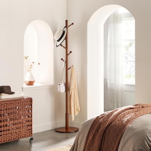 VASAGLE Solid Wood Coat Rack, Free Standing, 8 Hooks, 3 Height Options