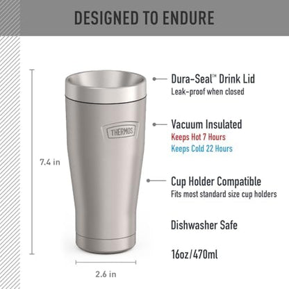 THERMOS ICON SERIES, Stainless Steel Tumbler, Matte Stainless Steel, 16 oz