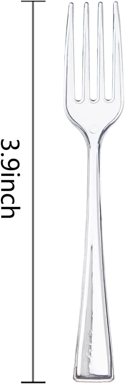 WDF 300 Mini Forks - 4 Inch Clear Plastic Heavy Duty Tasting Forks for Appetizers