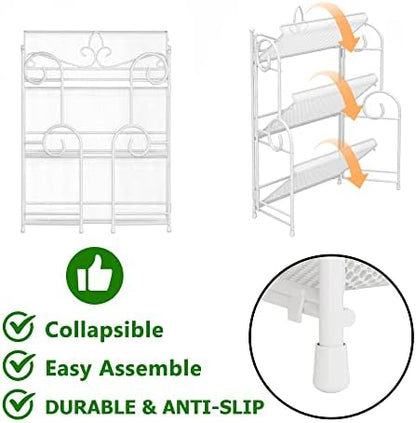 YIUKEA Bathroom Counter Organizer - Spice Rack Countertop 3 Tier Counter Shelf Organizer for Bathroom Kitchen Bedroom Foldable White