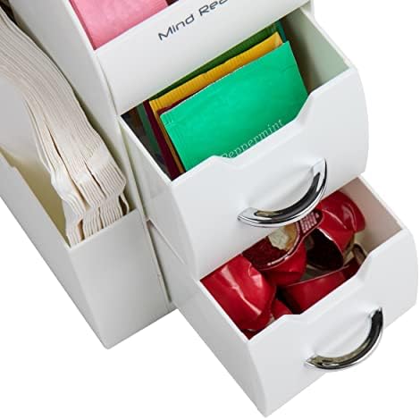 Mind Reader Cup and Condiment Station, Countertop Organizer, Coffee Bar, Kitchen, Stirrers, 5.375"L x 12"W x 11.25"H, White