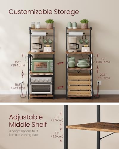 VASAGLE 4-Tier Kitchen Bakers Rack with Power Outlet, 17.7-Inch Wide