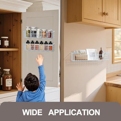 Spice Rack Wall Mount, 4-Pack Seasoning Organizer for Kitchen Storage Organization, Metal Spice Holder Saving Space Shelf for Cabinet, RV, Pantry, Blue