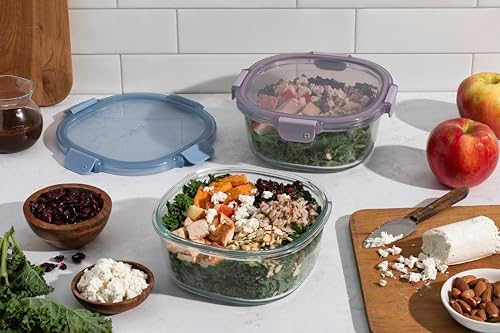 Ello Color Lock 7 Cup Glass Meal Prep Containers & Lids, 2 Pack, Slate