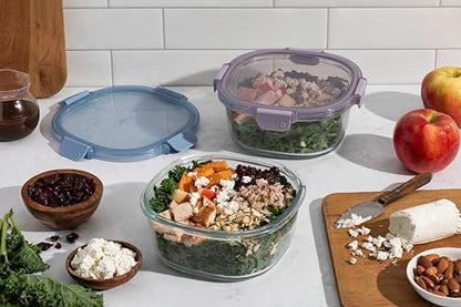 Ello Color Lock 7 Cup Glass Meal Prep Containers & Lids, 2 Pack, Slate