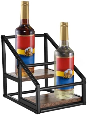 YQBRAO 2-Tier Coffee Syrup Organizer, 4-Bottle Rack, Rustic Brown