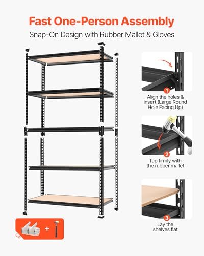 VEVOR Storage Shelves, 5-Tier Adjustable, 2000 lbs Capacity, Heavy Duty Garage Storage Shelving Unit, Metal Utility Rack Shelf, for Garage Warehouse Basement Kitchen, 36.34" W x 16.34" D x 71.38" H