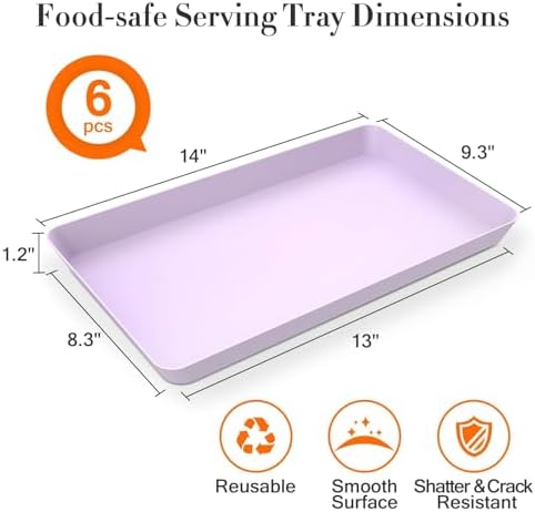 WOWBOX 6 pcs Serving Tray for Entertaining, Serving Platters for Snacks, Fruit, Cookies, Dessert, Reusable Plastic Trays for Serving Food and Pantry Organization in Kitchen & for Parties, (Purple)