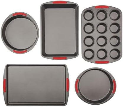 GoodCook 5-Piece Mega Grip Nonstick Bakeware Set – Cookie Sheet Pan, 2 9” Round Cake Pans, 13” x 9” Bake & Roast Pan, 12-Cup Muffin Pan - Baking Supplies, Baking Pans Set