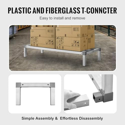 VEVOR Aluminum Dunnage Rack, 48” x 20” Commercial Food Floor Rack, 8” Off the Floor, 1000 lbs Capacity All-Welded Aluminum Storage, for Storage in Restaurants, Kitchens, Garages and Vehicles