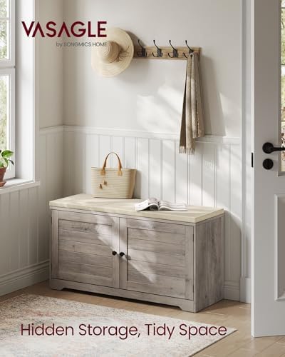 VASAGLE 3-Tier Shoe Storage Bench with Cushion, 14 x 39.8 x 20.7 Inches