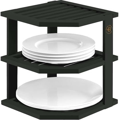 Bambüsi Black 3-Tier Corner Shelf, Kitchen Cabinet Organizer, Bamboo Rack