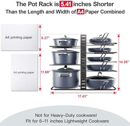 ORDORA Pots and Pans Organizer Under Cabinet 14.6", 8-Tier Adjustable Rack
