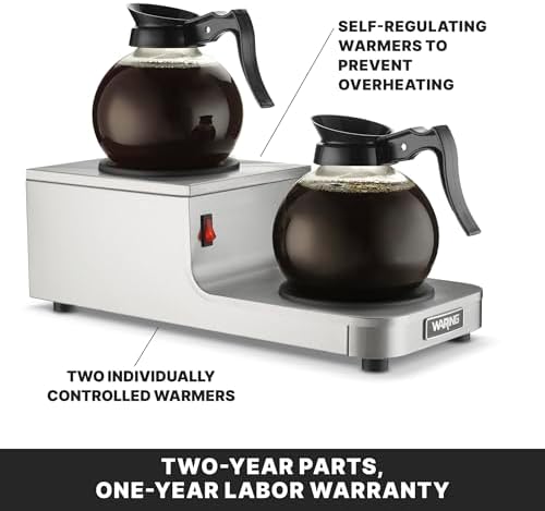 Waring Commercial WCW20R Café Deco Double Coffee Carafe Warmer, Step Up Style, 120V, 5-15 Phase Plug