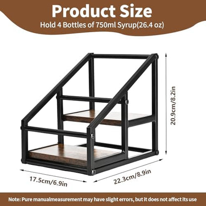 YQBRAO 2-Tier Coffee Syrup Organizer, 4-Bottle Rack, Rustic Brown