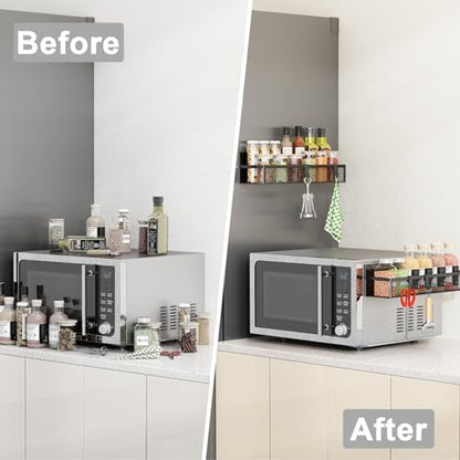 Aufworld Magnetic Spice Rack for Refrigerator, 2 Pack Magnetic Shelf, Fridge Magnet Organizer with Moveable 4 Hooks, Magnetic Fridge Shelf for Kitchen Organization and Storage (2 Pack)