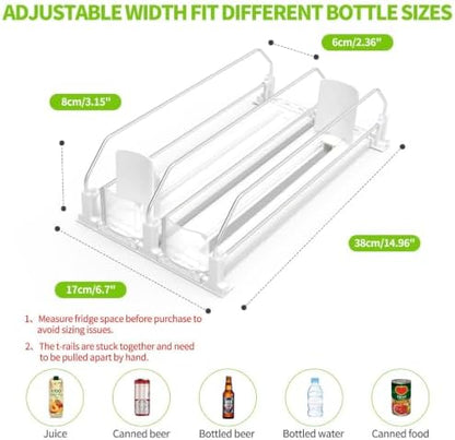 Coanto Drink Organizer for Fridge, Soda Can Organizer for Refrigerator with Automatic Pusher Glide, Adjustable Width Drink Dispenser for Fridge, Holds up to 10 Cans or Bottles, 2 Row