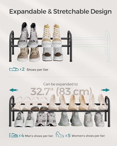 SONGMICS Expandable Shoe Rack, 1-Tier Metal Shoe Organizer, Holds 10 Pairs