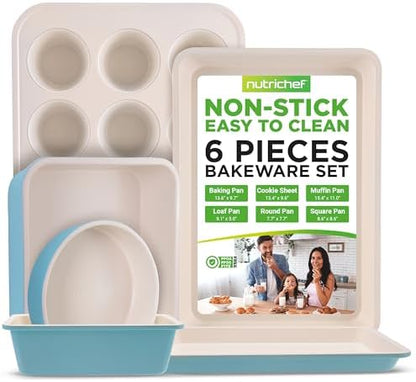 NutriChef Non Stick Baking Pans Set, 6-Piece Bakeware Set