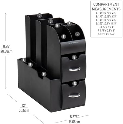 Mind Reader Cup and Condiment Station, Countertop Organizer, Coffee Bar, Kitchen, Stirrers, 5.35"W x 11.25"L x 11.15"H, Black