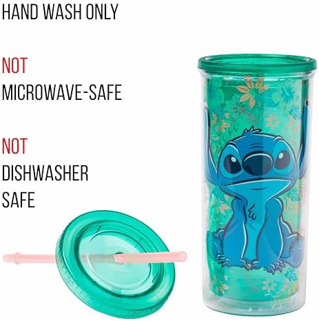 Silver Buffalo Disney Lilo and Stitch Tropical Pattern Plastic Tall Cold Cup with Lid and Straw, 20 Ounces (Pack of 12)