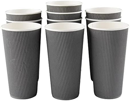 Restaurantware Ripple Wall Coffee Cups 10 Count 20 Ounce Insulated Gray Paper Cups, Rolled Rim Spill-Resistant Disposable Paper Non-Slip for Coffee, Beverages