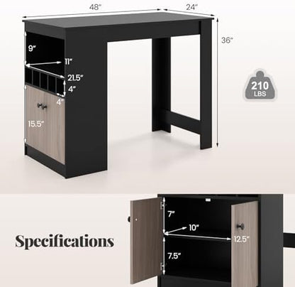 COSTWAY 48" Bar Table with Storage Cabinet & Wine Rack, Home Dining Table