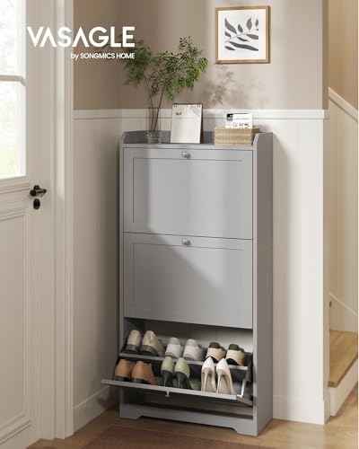 VASAGLE Shoe Storage Cabinet with 3 Flip Drawers, Slim, Holds 12‑20 Pairs
