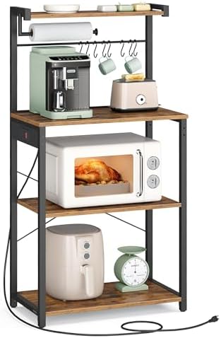 VASAGLE 4-Tier Kitchen Bakers Rack with Power Outlet, 23.6-Inch Wide