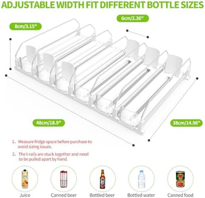 Coanto Drink Organizer for Fridge, Soda Can Organizer for Refrigerator with Automatic Pusher Glide, Adjustable Width Drink Dispenser for Fridge, Holds up to 30 Cans or Bottles, 6 Row