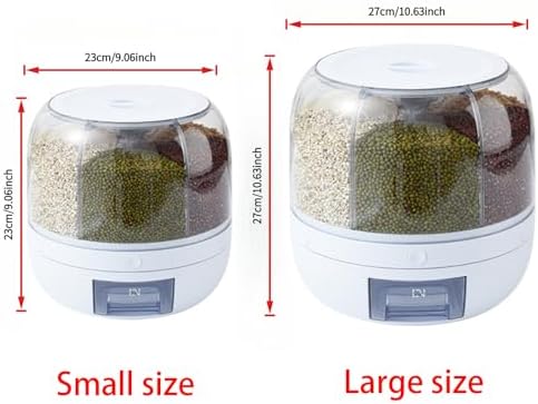Rice Dispenser, 6-Compartment Rotating Grain Storage Container, Large