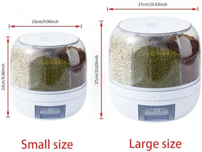 Rice Dispenser, 6-Compartment Rotating Grain Storage Container, Large