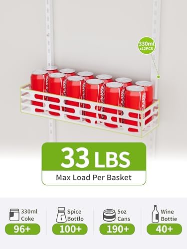 Over the Door Pantry Organizer - 6 Tier Adjustable Pantry Organization and Storage, Hanging Basket Wall Seasoning Shelves, Home & Kitchen Bedroom Bathroom, White