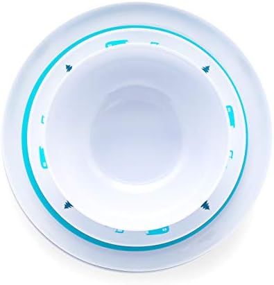 Camco Life is Better at The Campsite Dishware Set | Includes (4) Large Dinner Plates, (4) Small Salad Plates and (4) Bowls | Top Rack Dishwasher Safe | Blue Tree and Truck Design (53294)