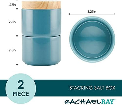 Rachael Ray Ceramics Stacking Spice/Seasoning Box Set with Lid, 2 Piece, Agave Blue